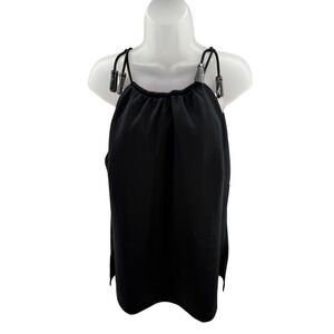 Gretchen Scott Black Tassel Tie Halter Top Pink Lining Womens XL New